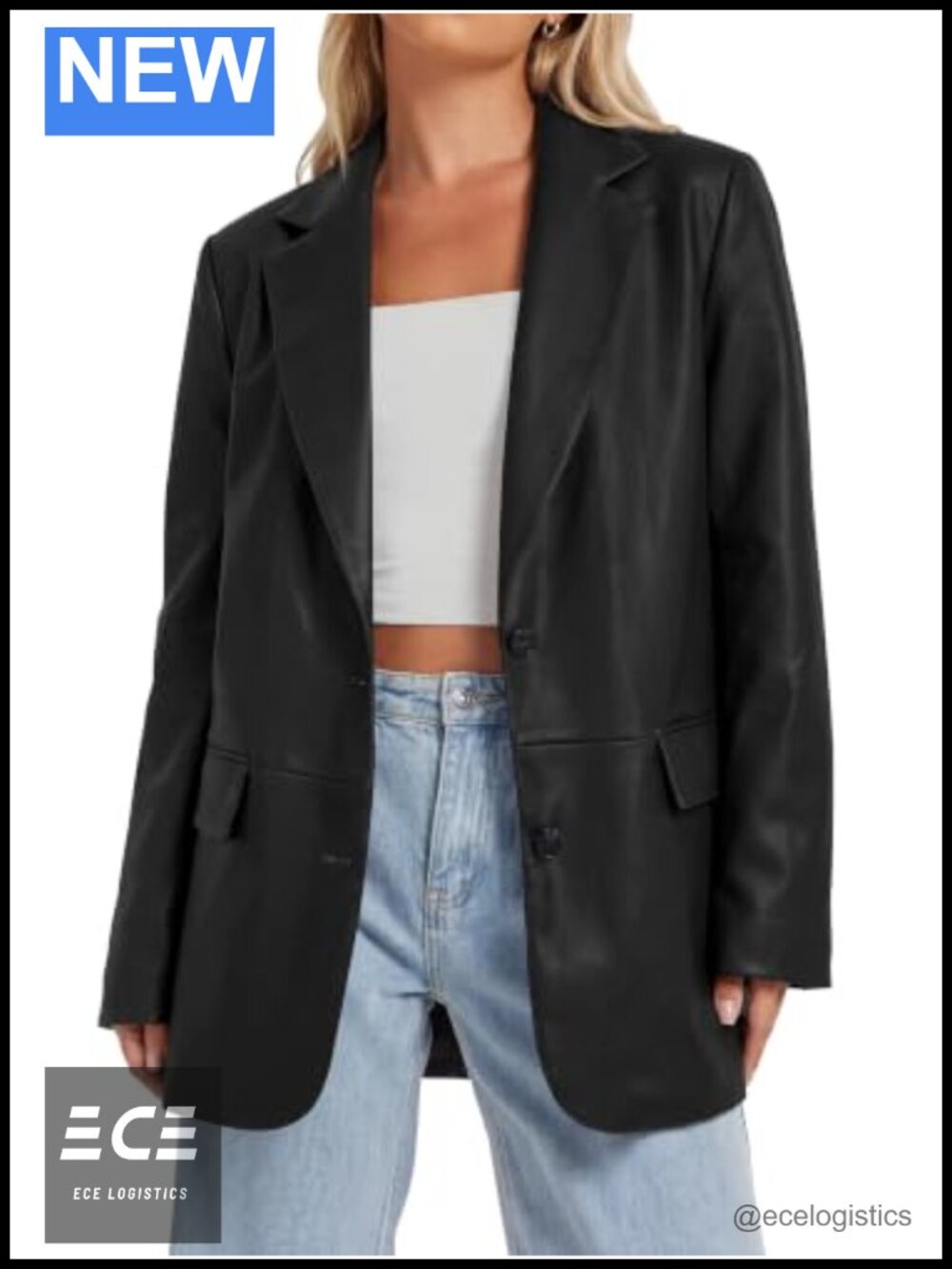 Faux Leather Jacket Women Loose Casual Blazer Flap Pockets